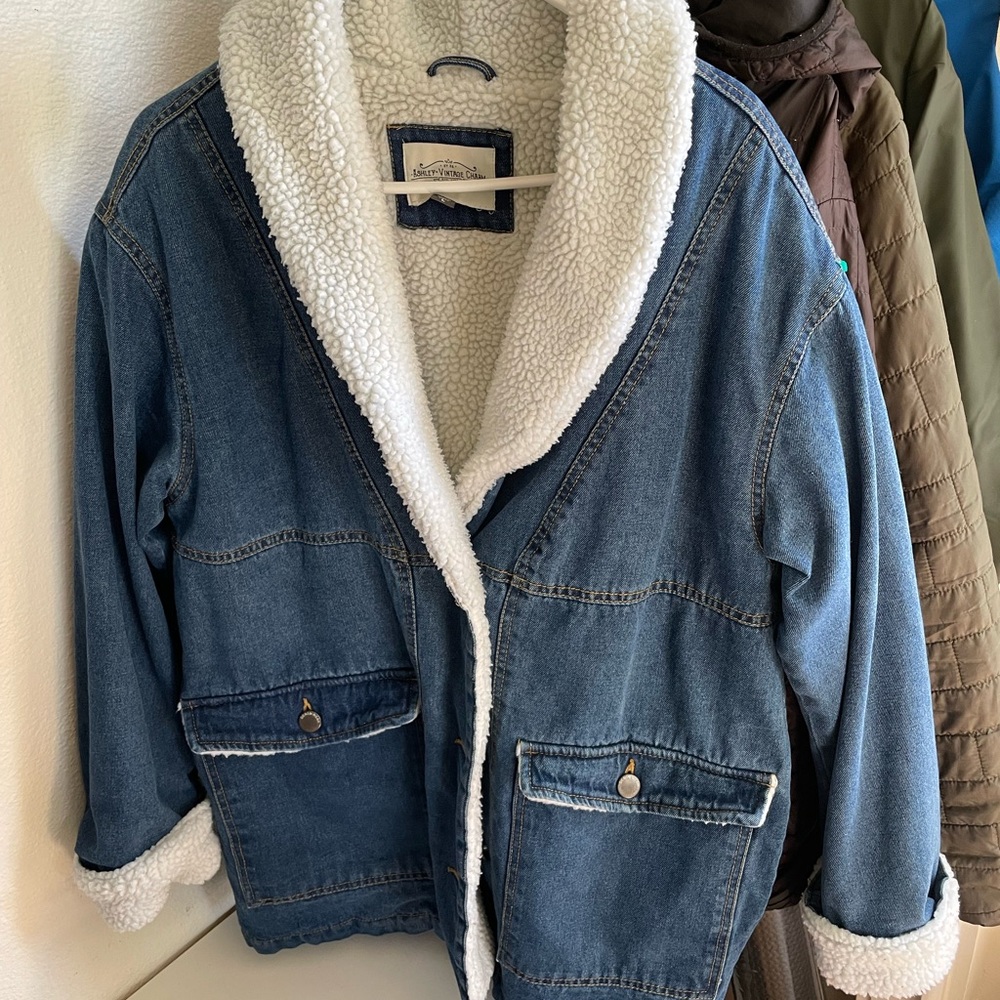 Oversized Sherpa-Lined Denim Jacket